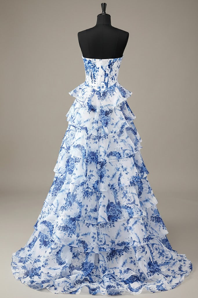 Fulla Floral Tiered Ruched Long Prom Dress Secondary image