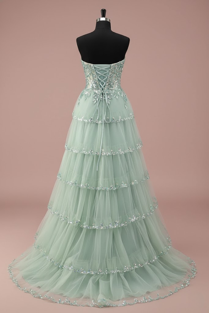 Nanna Floral Sequin Corset Tiered Tulle A-Line Prom Dress Secondary image