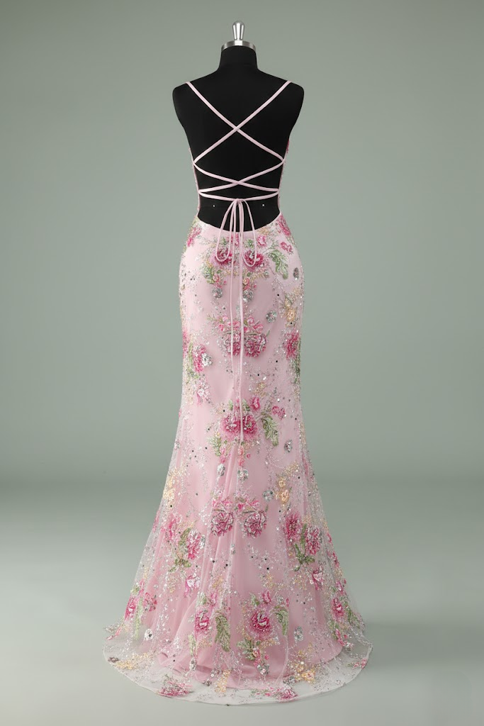 Bestla Garden Embroidered Sparkle Spaghetti Strap Prom Dress Secondary image