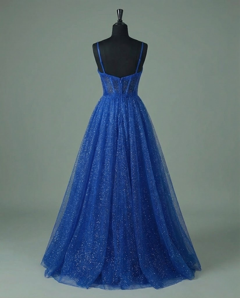 Runa Midnight Sparkle Corset Tulle A-Line High Slit Spaghetti Strap Prom Dress Secondary image