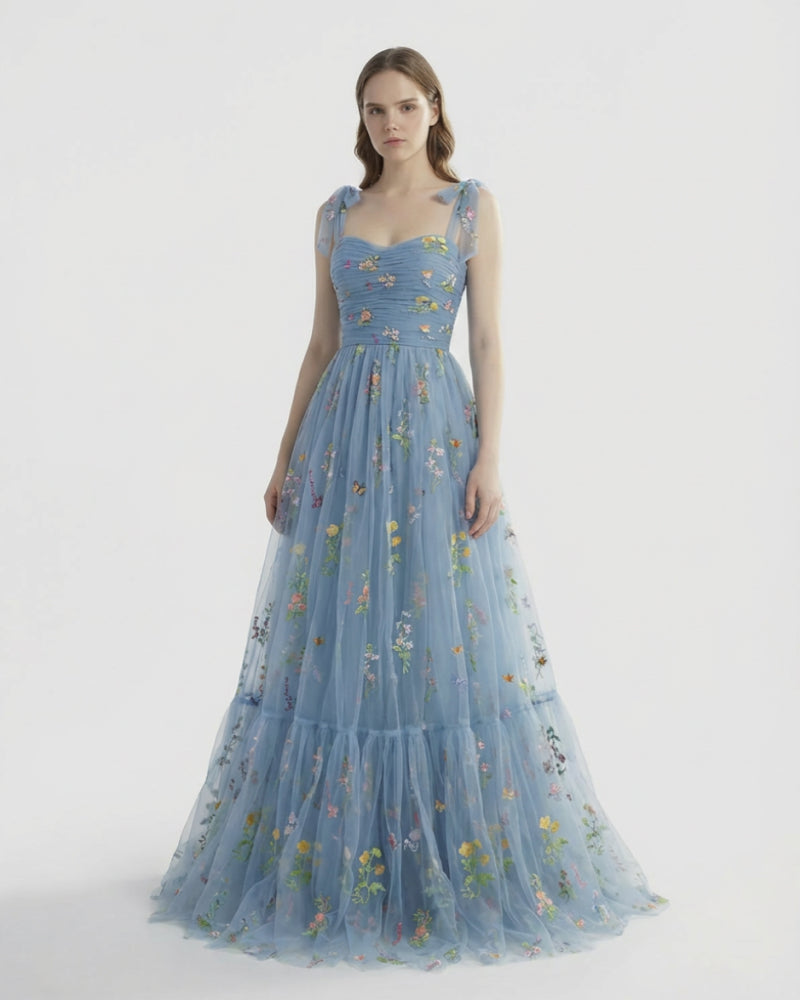 Idunn Ruched Tulle Floral Tea Prom Dress Secondary image