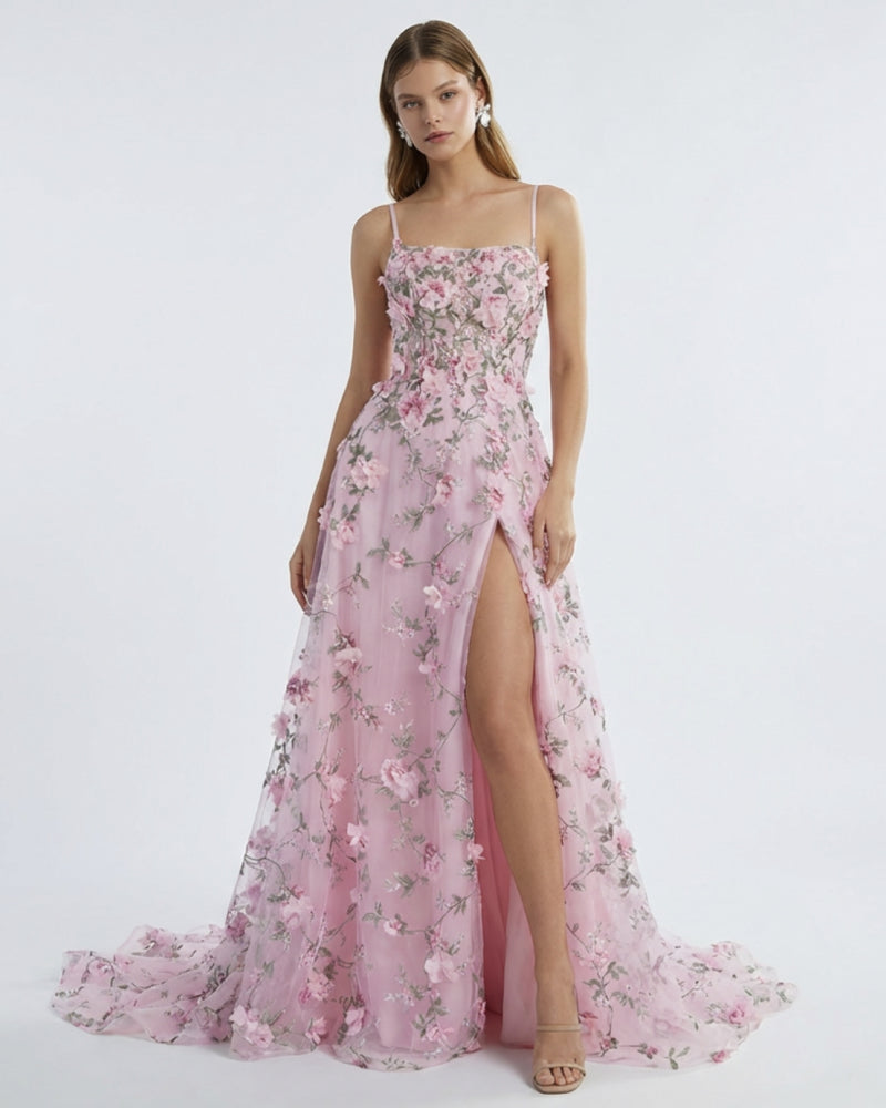 Lofn Garden Gown Floral Tulle Prom Dress with Slit Secondary image